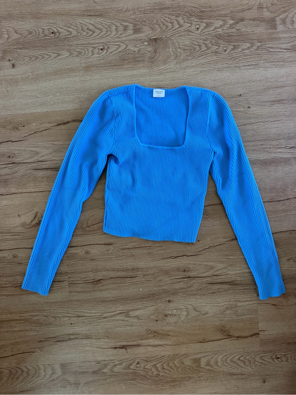 Abercrombie & Fitch Bright Blue Ribbed Square-Neck Long Sleeve Top